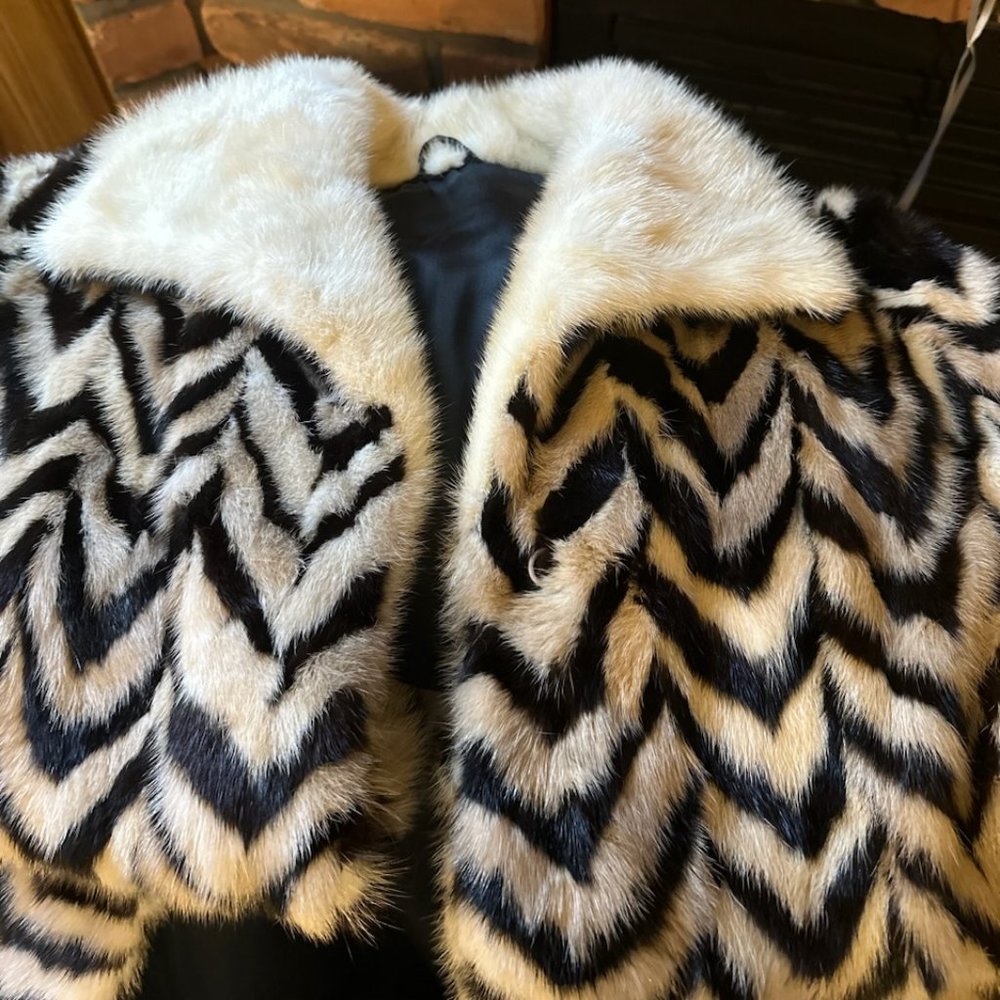 Beautiful Black and White Mink Fur Coat